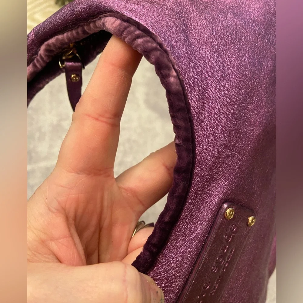 Vintage Authentic Rare Y2K Purple Metallic Leather Kate Spade Mini Hobo Bag